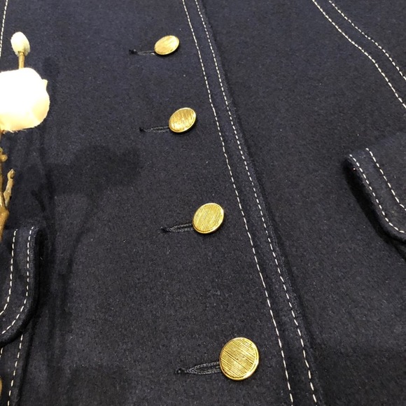 Vintage Wool Peacoat Navy Contrast Arthur Jay Rovercoat Dagger Collar 70's - Picture 4 of 13